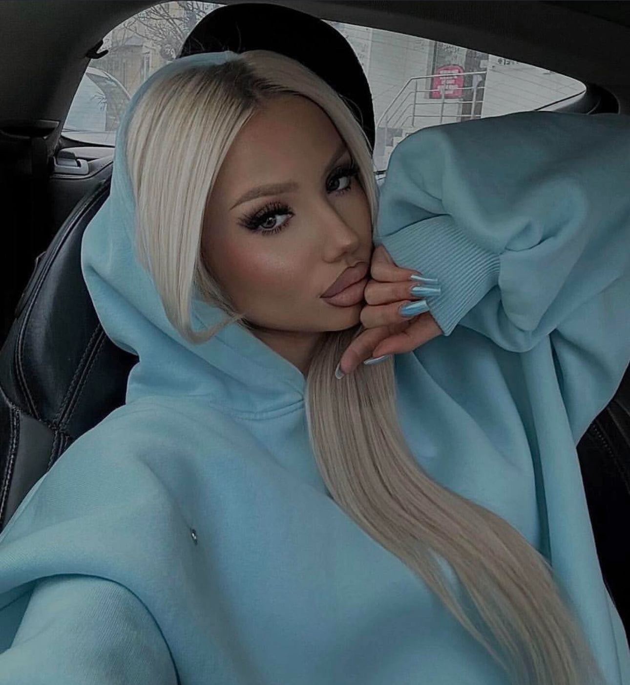 "Blush" Hoodie  with Open Back and Bell Sleeves Baby Blue "Blush" Hoodie  with Open Back and Bell Sleeves Baby Blue