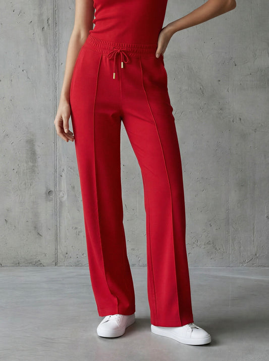 Pants "BLUSH" Brushed Wide Leg Straight RED.