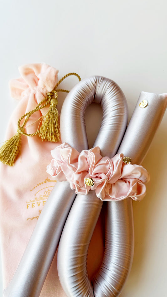 XXL BLOWOUT curling iron without Heat, Light Pink Natural Silk elastics