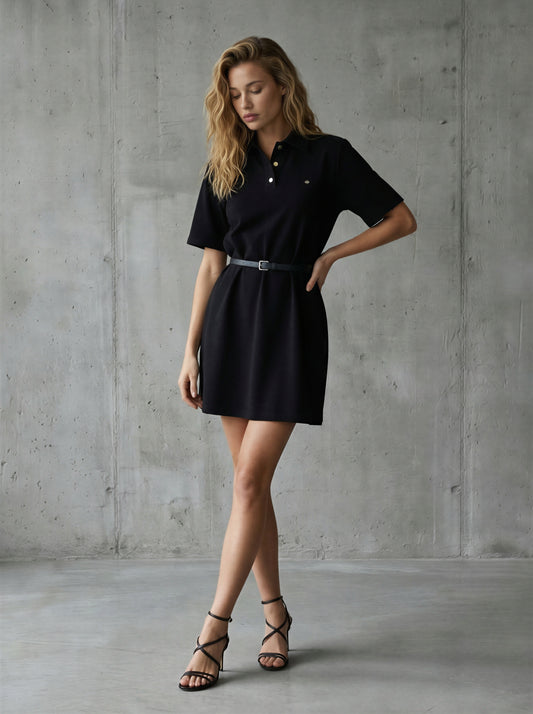 "Softie" T-Shirt with Collar and Snaps – Long – BLACK