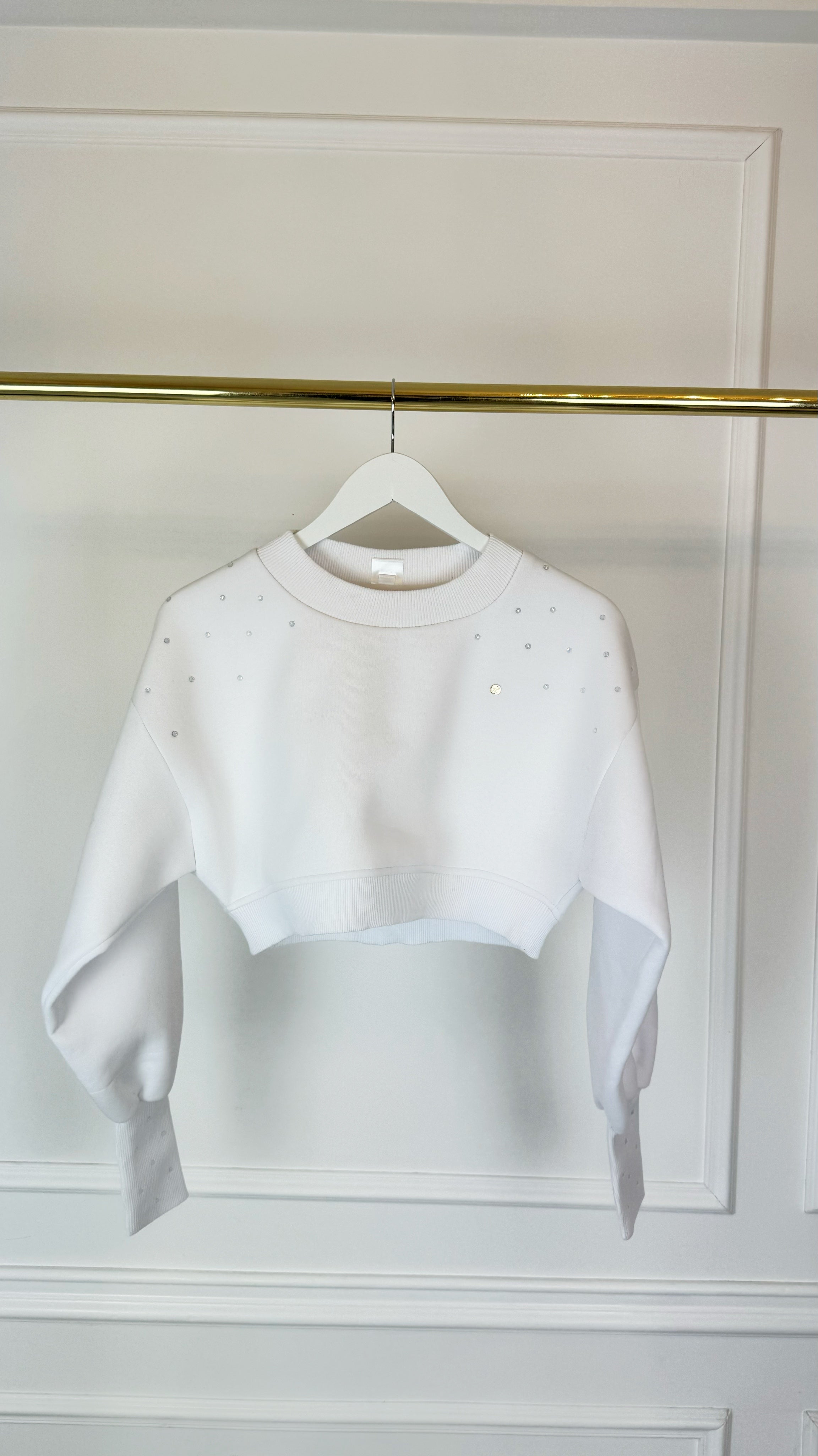 Blouse "BLUSH" WITH CRYSTALS with Satin lining Cropped WHITE Blouse "BLUSH" WITH CRYSTALS with Satin lining Cropped WHITE