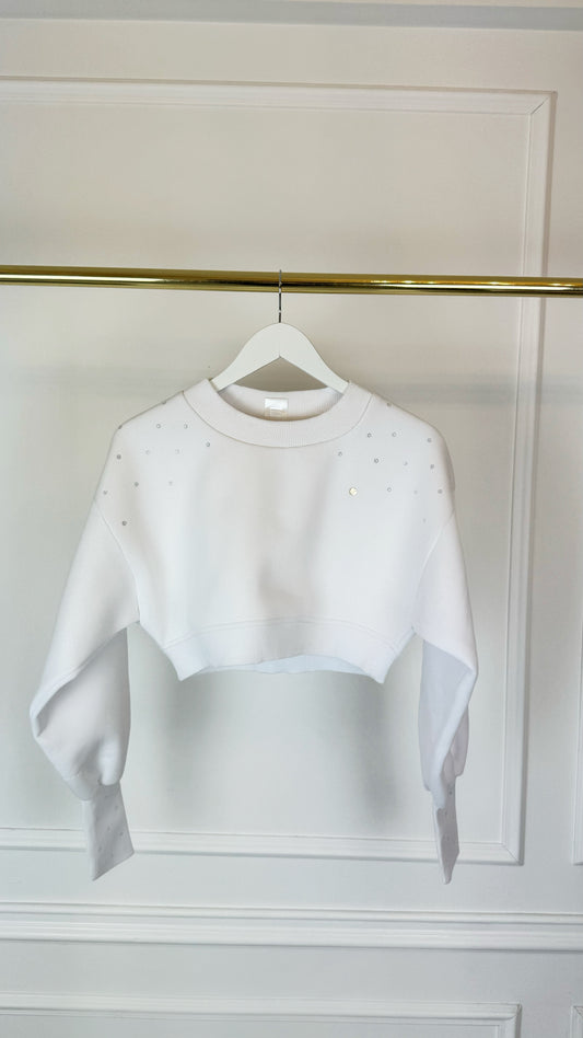Blouse "BLUSH" WITH CRYSTALS with Satin lining Cropped WHITE