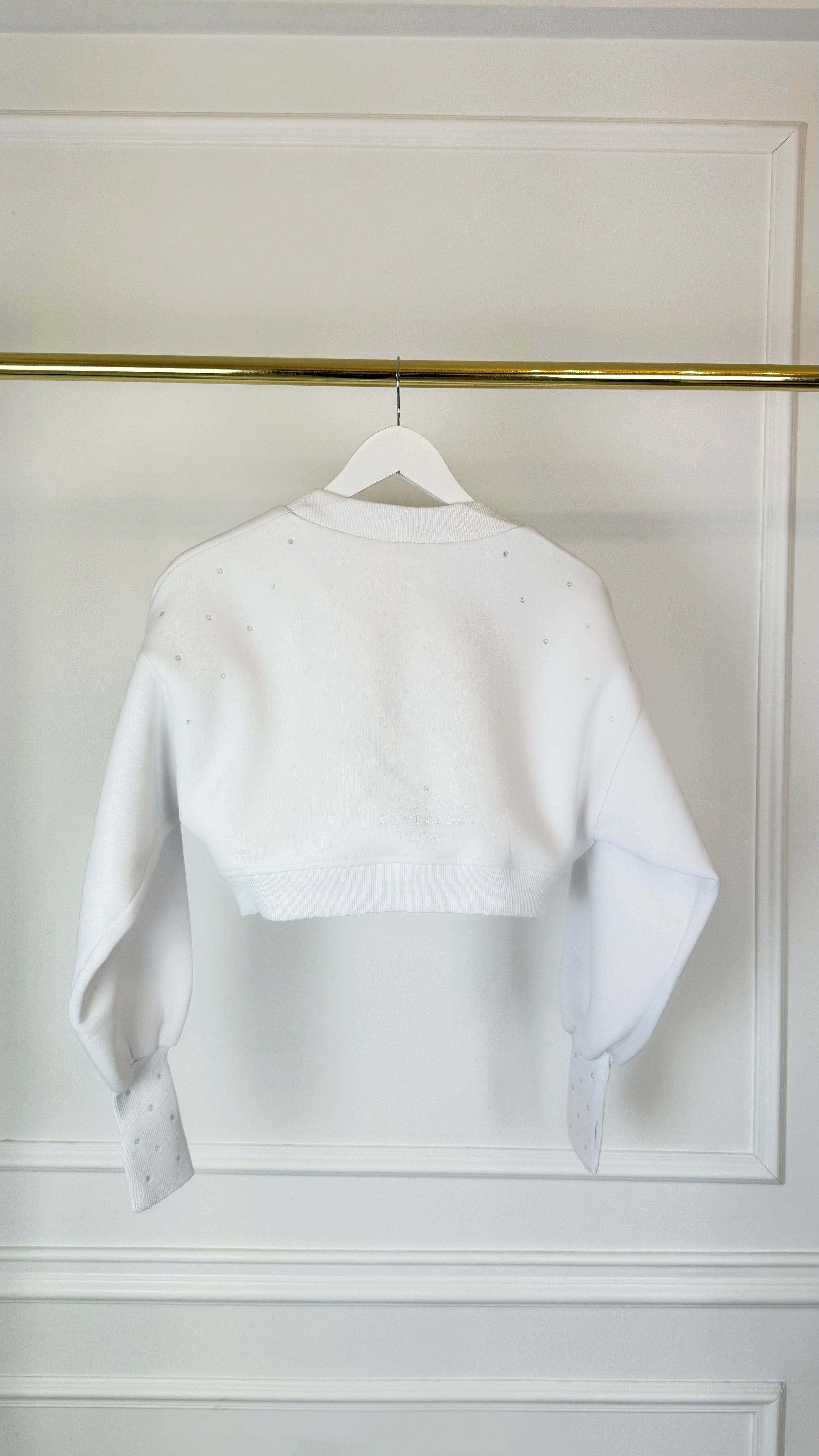 Blouse "BLUSH" WITH CRYSTALS with Satin lining Cropped WHITE Blouse "BLUSH" WITH CRYSTALS with Satin lining Cropped WHITE