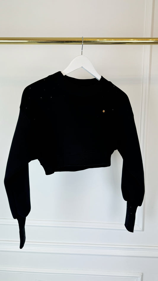 Cropped Top WITH CRYSTALS with Satin Lining - BLACK