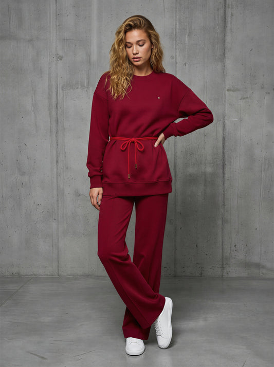 Sada 2 kusů "Eria 330" top s holými zády + rovné dlouhé bavlněné kalhoty VÍNOVÁ