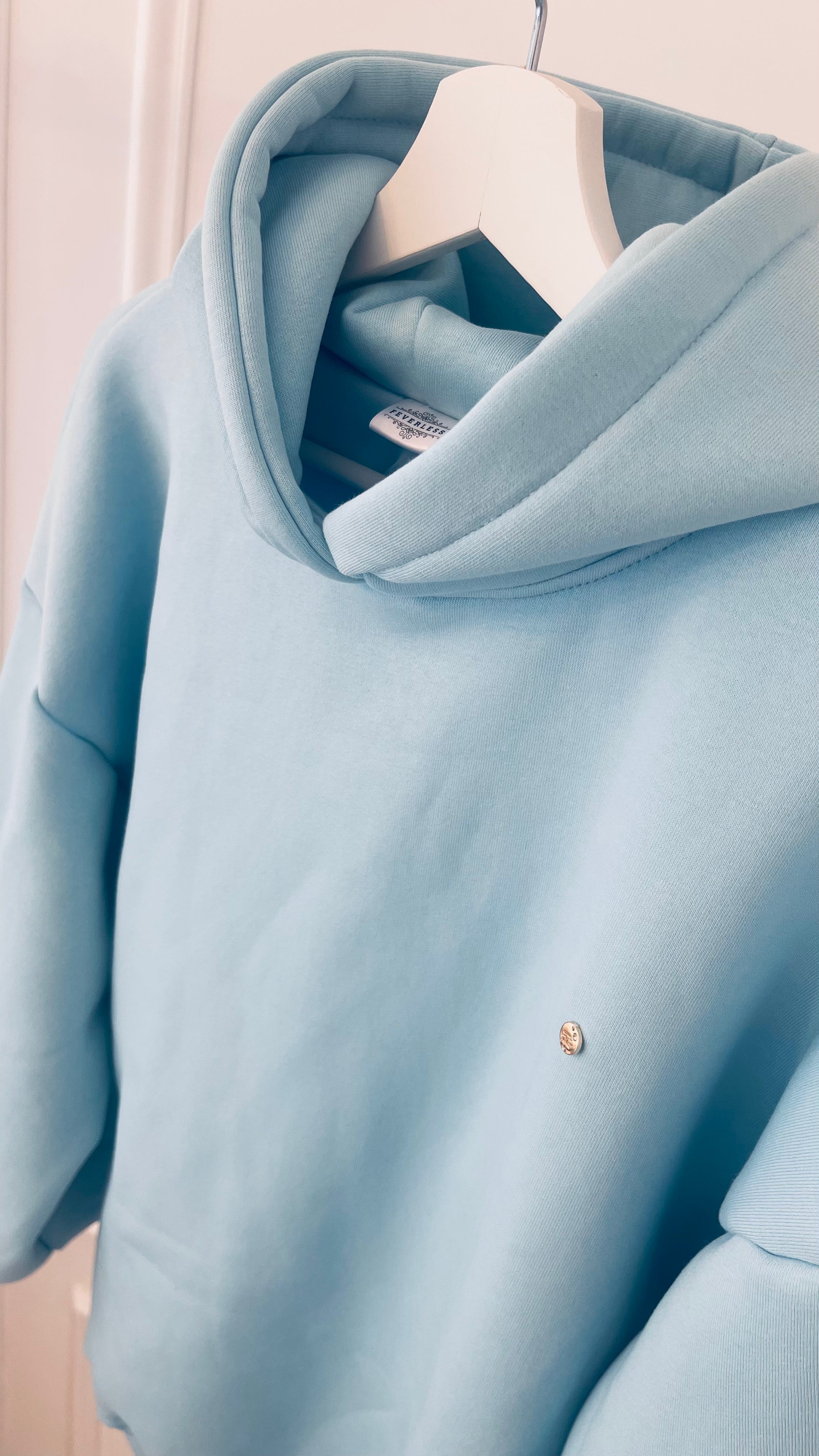 "Blush" Hoodie  with Open Back and Bell Sleeves Baby Blue "Blush" Hoodie  with Open Back and Bell Sleeves Baby Blue