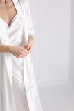 OUTLET Long Satin Robe "Wave" White OUTLET Long Satin Robe "Wave" White