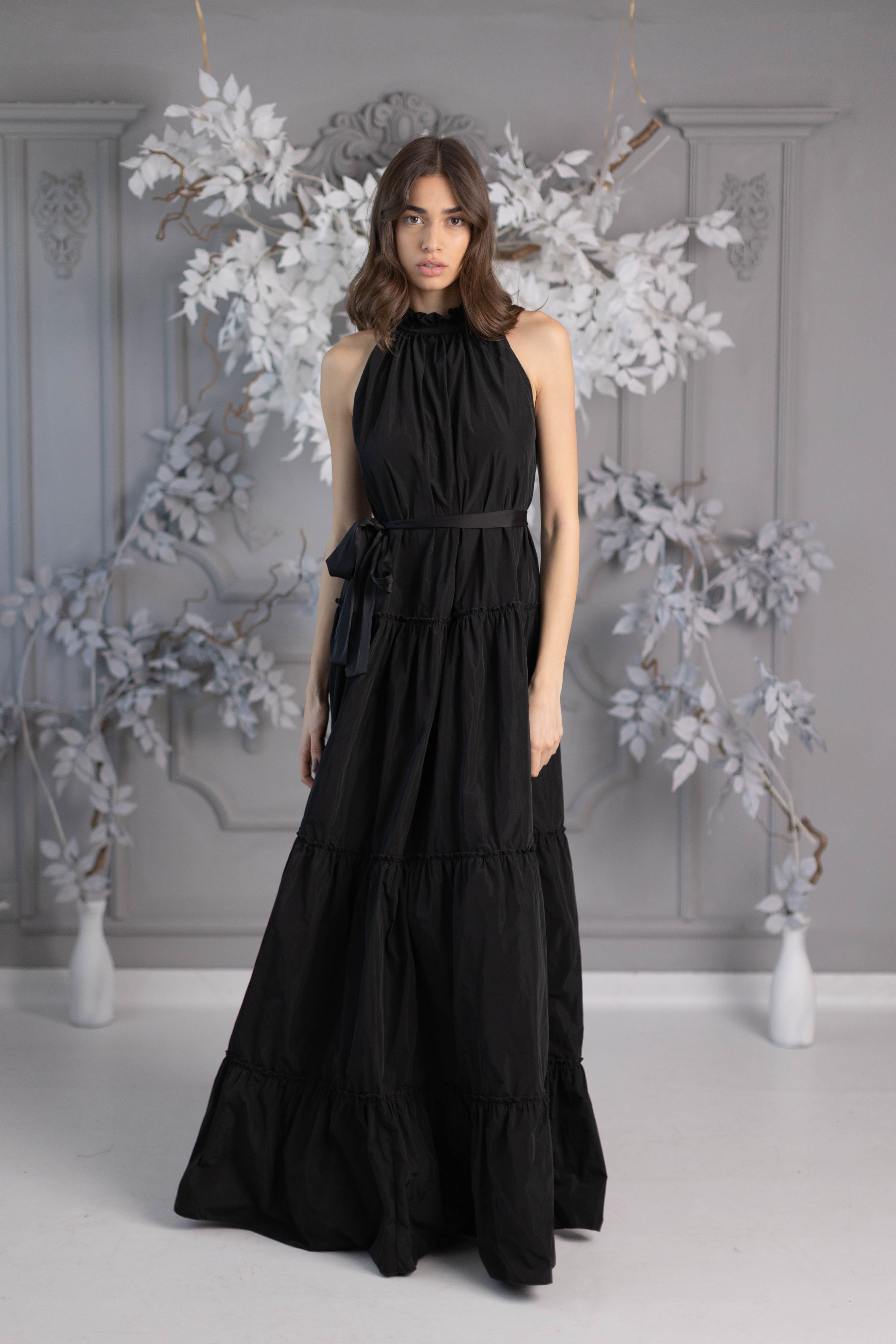 Rochie Lungă " Baby Doll " neșifonabilă din tafta fâșoasă Negru Rochie Lungă " Baby Doll " neșifonabilă din tafta fâșoasă Negru