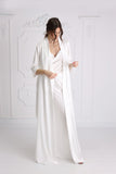 OUTLET Long Satin Robe "Wave" White OUTLET Long Satin Robe "Wave" White