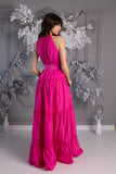 Vestido largo "Baby Doll" sin arrugas en tafetán a rayas Fucsia Vestido largo "Baby Doll" sin arrugas en tafetán a rayas Fucsia