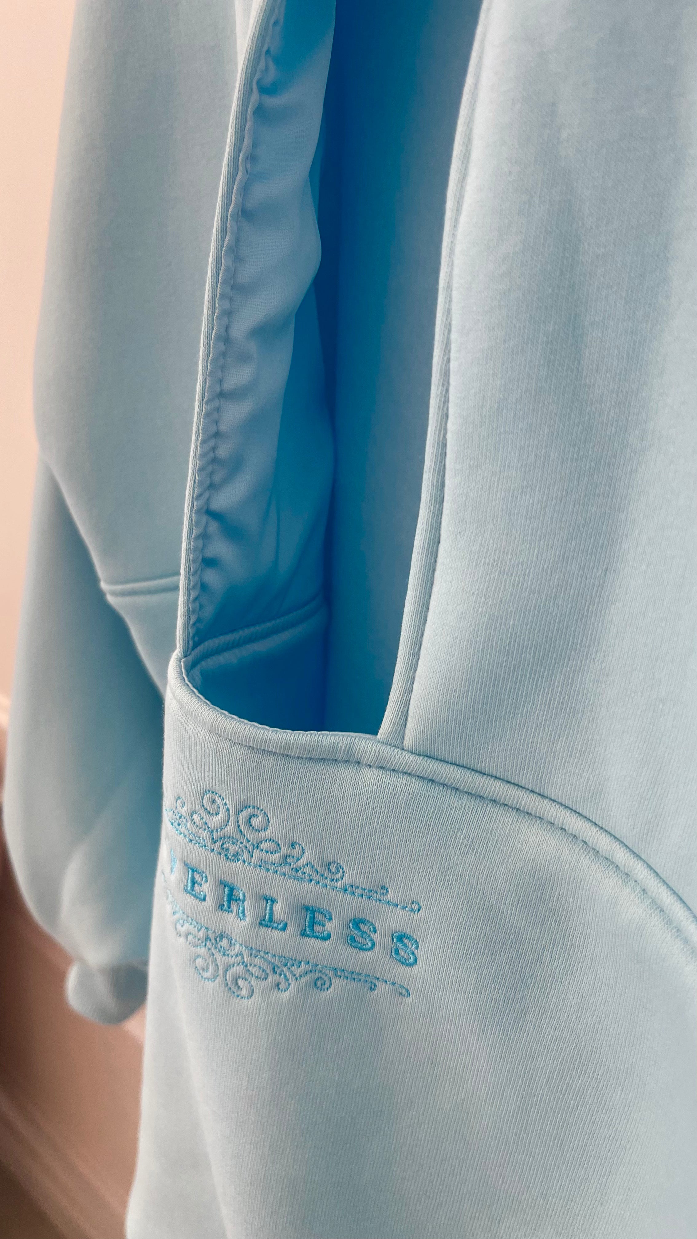"Blush" Hoodie  with Open Back and Bell Sleeves Baby Blue "Blush" Hoodie  with Open Back and Bell Sleeves Baby Blue