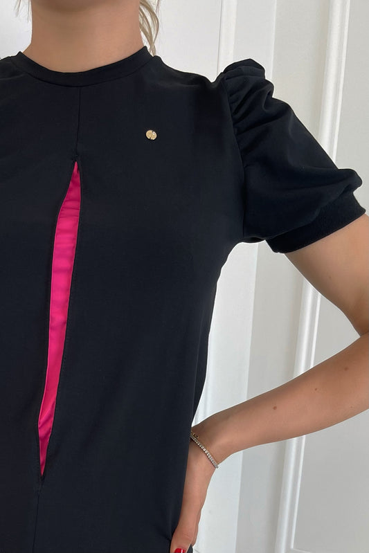 Camiseta Doll corta "Split" con mangas abullonadas Negra
