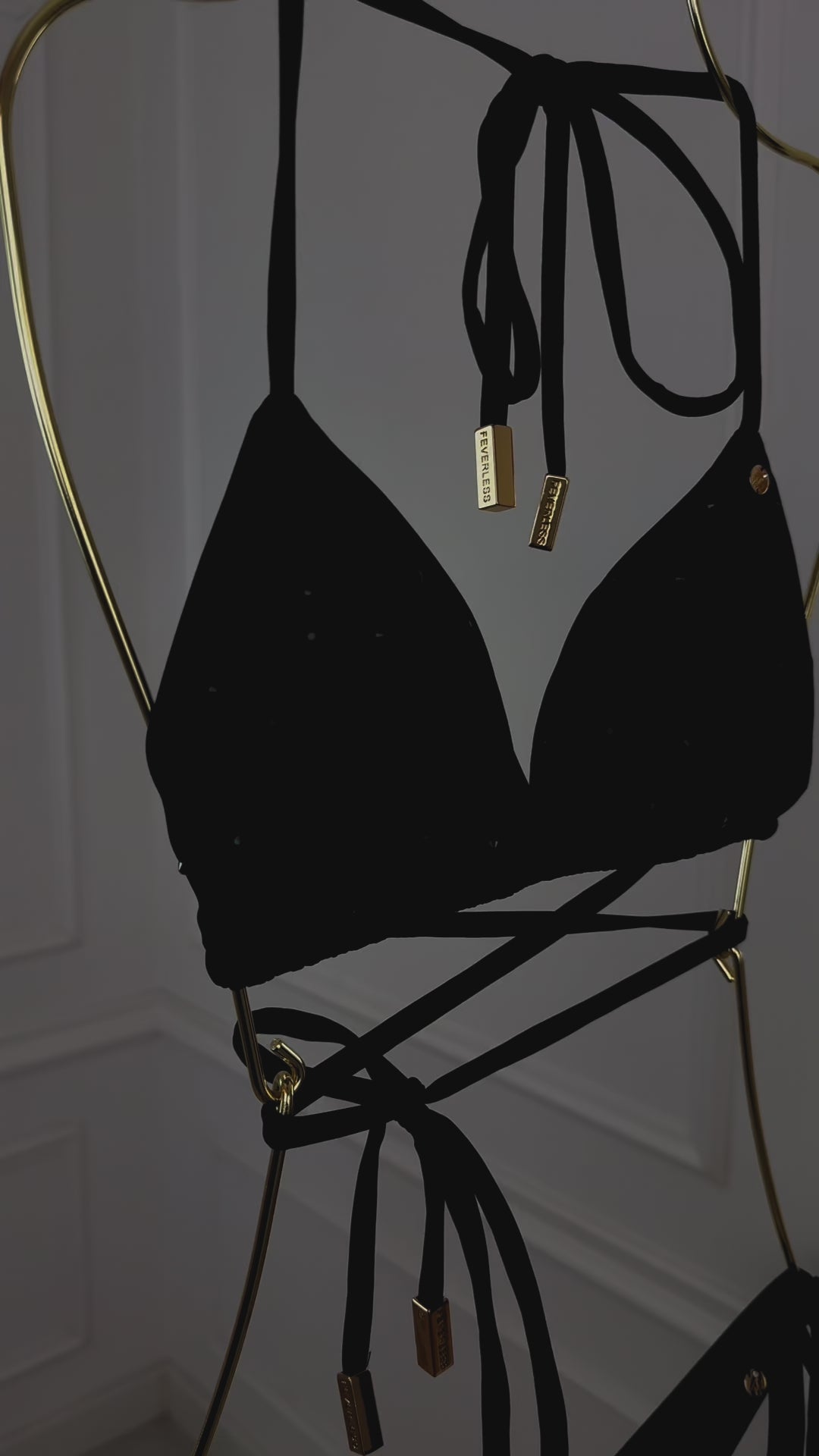 Triangle Bikini Top with CRYSTALS, removable cups – BLACK Triangle Bikini Top with CRYSTALS, removable cups – BLACK