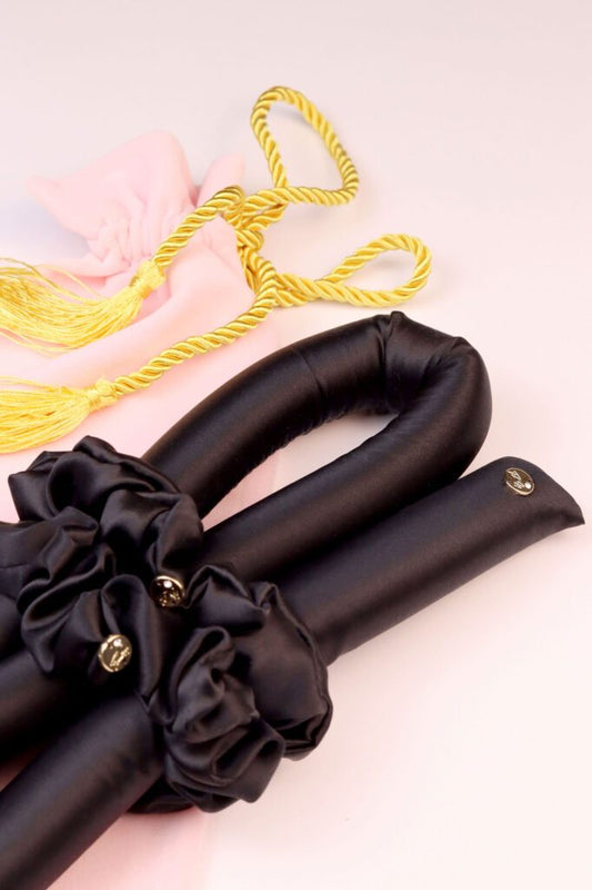 XXS Size Silk Heatless Curler with SILK Scrunchies Black
