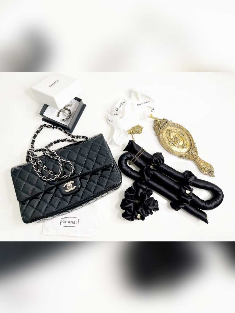 Ondulator fără Căldură cu elastice din Mătase Naturală Negru Ondulator fără Căldură cu elastice din Mătase Naturală Negru