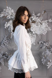 Camisa de algodón W. con volantes y encaje Blanco Camisa de algodón W. con volantes y encaje Blanco
