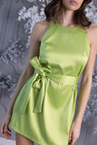 Vestido Corto Tafetán Línea A Verde Lima Vestido Corto Tafetán Línea A Verde Lima