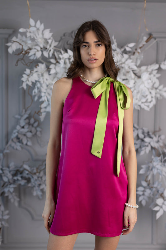 OUTLET Rochie tafta scurtă A line Fucsia