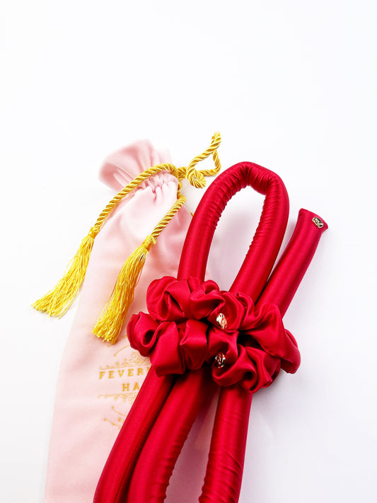 XXS Size Silk Heatless Curler with SILK Scrunchies Red