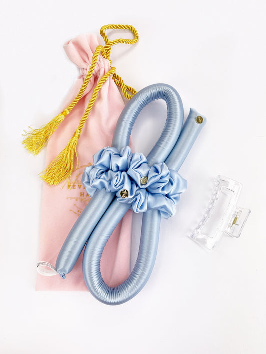 XXS Size Silk Heatless Curler with SILK Scrunchies Baby Blue