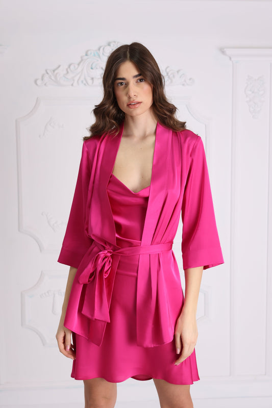 Satin Wave Robe - MEDIUM Length Fuchsia