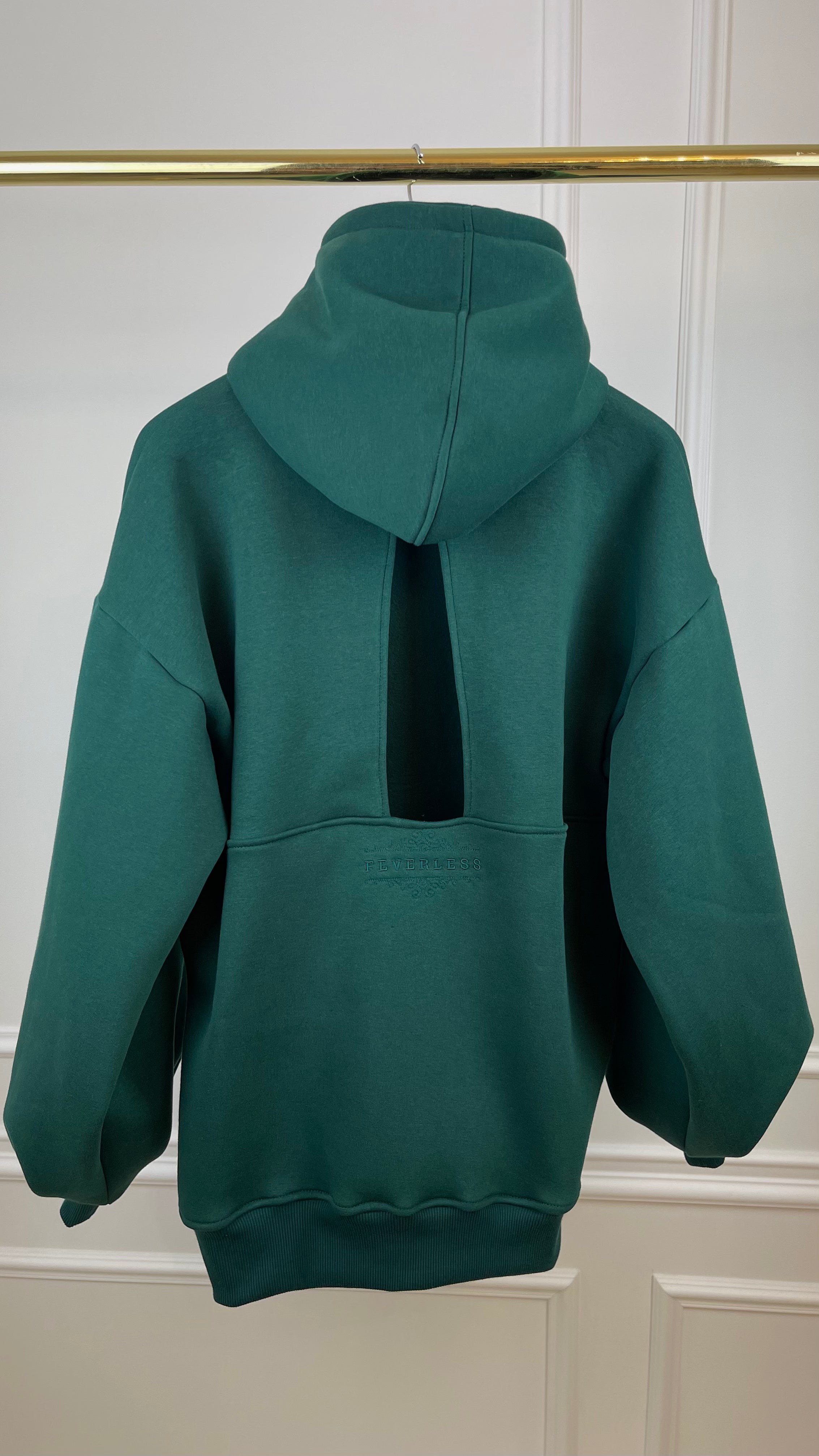"Blush" Hoodie with Open back and Bell Sleeves, Emerald Green "Blush" Hoodie with Open back and Bell Sleeves, Emerald Green