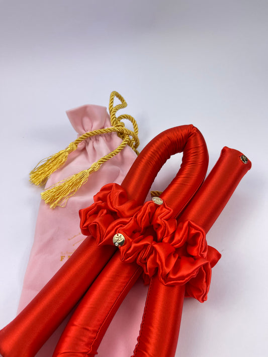 STANDARD Size Silk Heatless Curler with SILK Scrunchies Brick-Red