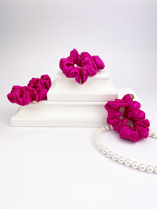 3 Elastice mărime MEDIE din mătase naturală Mulberry Fucsia