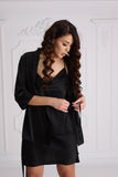 Conjunto Bata Corta Ondas Satén + Vestido Negro Espalda Descubierta Conjunto Bata Corta Ondas Satén + Vestido Negro Espalda Descubierta