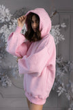 "Blush" Hoodie with Crystal Embellishments, Open Back, and Bell Sleeves in Pink. "Blush" Hoodie with Crystal Embellishments, Open Back, and Bell Sleeves in Pink.