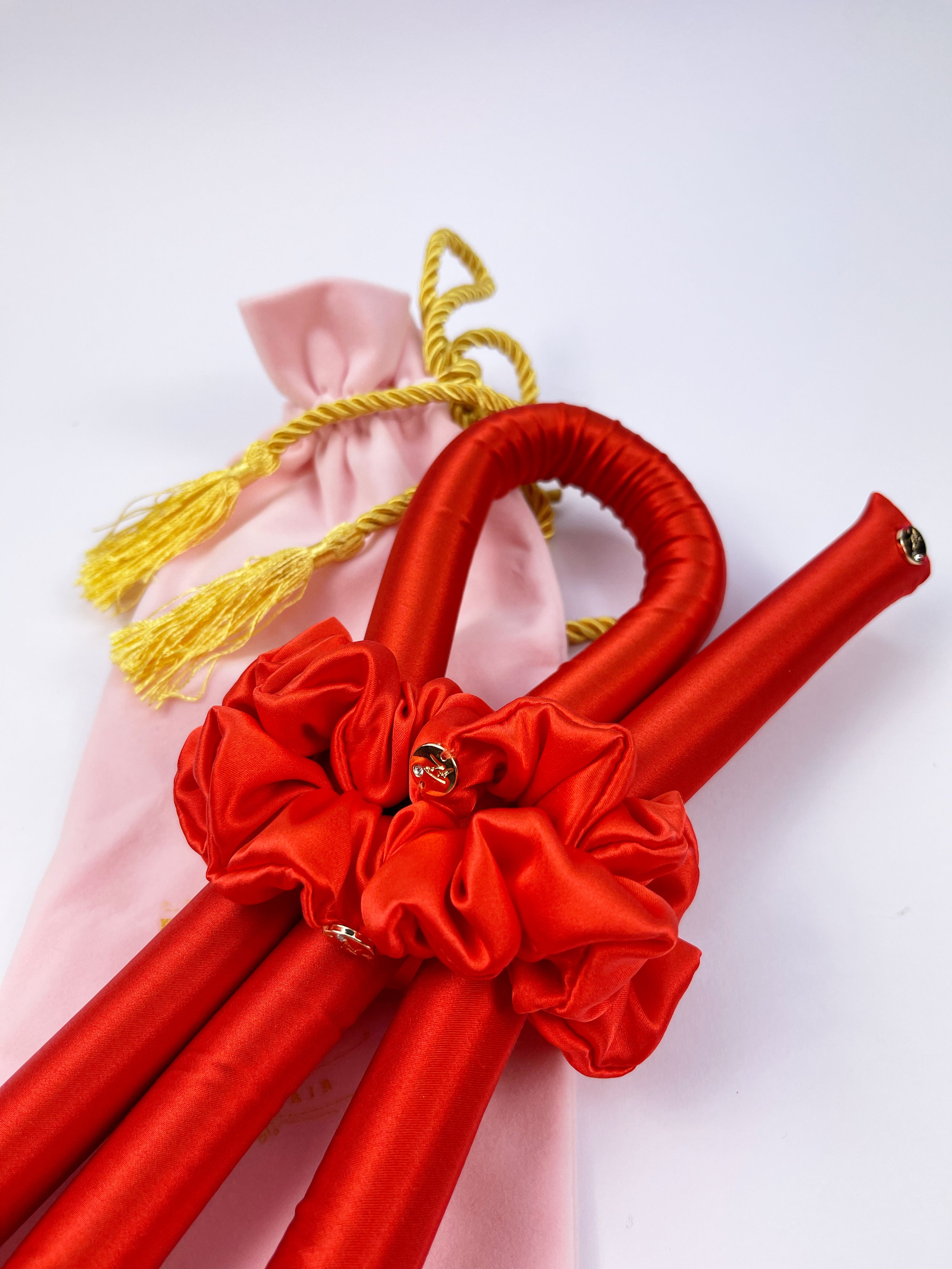 XXS Size Silk Heatless Curler with SILK Scrunchies Brick- Red XXS Size Silk Heatless Curler with SILK Scrunchies Brick- Red