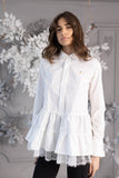 Camisa de algodón W. con volantes y encaje Blanco Camisa de algodón W. con volantes y encaje Blanco