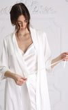Set Satin Wave Short Robe + Open-Back White Dress Set Satin Wave Short Robe + Open-Back White Dress