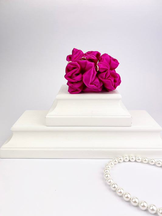3 Elastice mărime MEDIE din mătase naturală Mulberry Fucsia