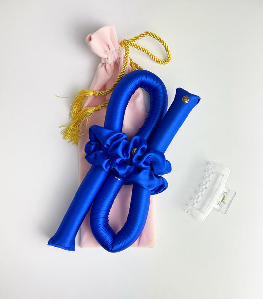 STANDARD Size Silk Heatless Curler with SILK Scrunchies Royal Blue