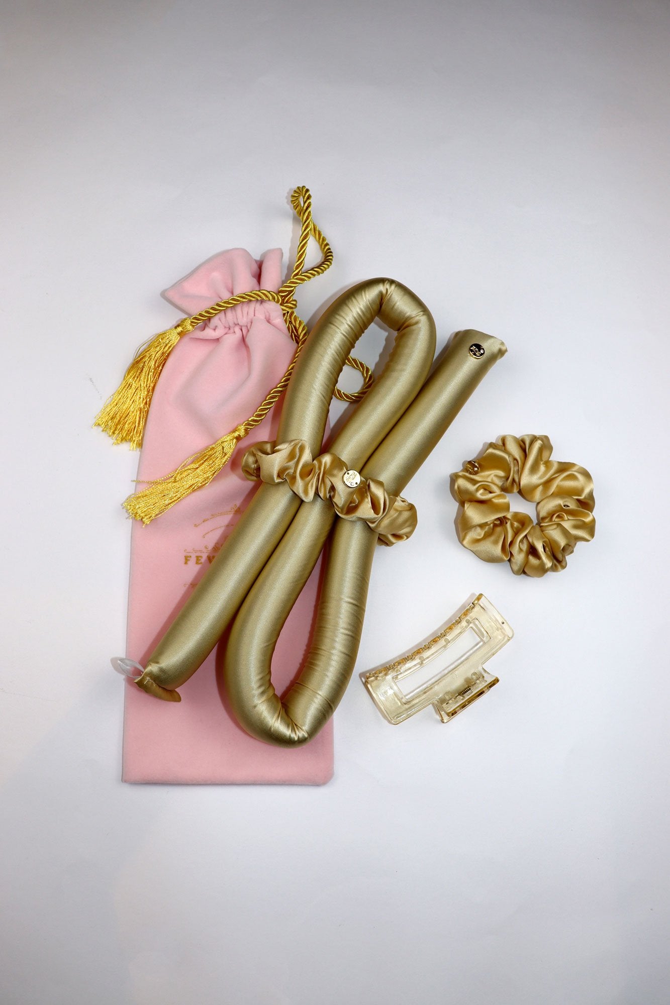 Glowing Hair & Skin SET - XXS Size Curling Kit + 1 FeverLess Pillowcase in Golden Natural Silk Glowing Hair & Skin SET - XXS Size Curling Kit + 1 FeverLess Pillowcase in Golden Natural Silk