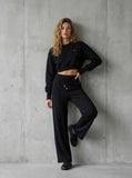 2-Piece Set Blouse "ERIA 500" Cropped + Straight Trousers BLACK