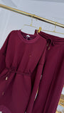 Set 2 Piese " Eria 500" Bluza cu Spatele Gol + Pantaloni Bumbac Drepți Lungi BURGUNDY