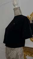 Tricou " Softie" CU CRISTALE Scurt Crop NEGRU
