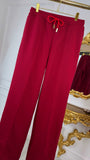 2-Piece Set "Eria": Blouse with Open Back + Straight Long Cotton Pants WINE