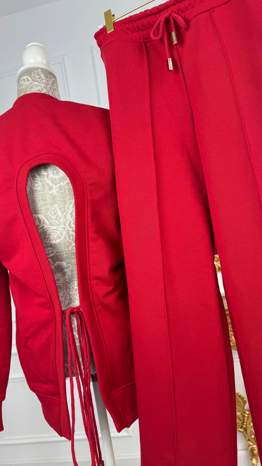 Set 2 Pieces "Eria 500" Backless Top + Straight Cotton Pants Long RED