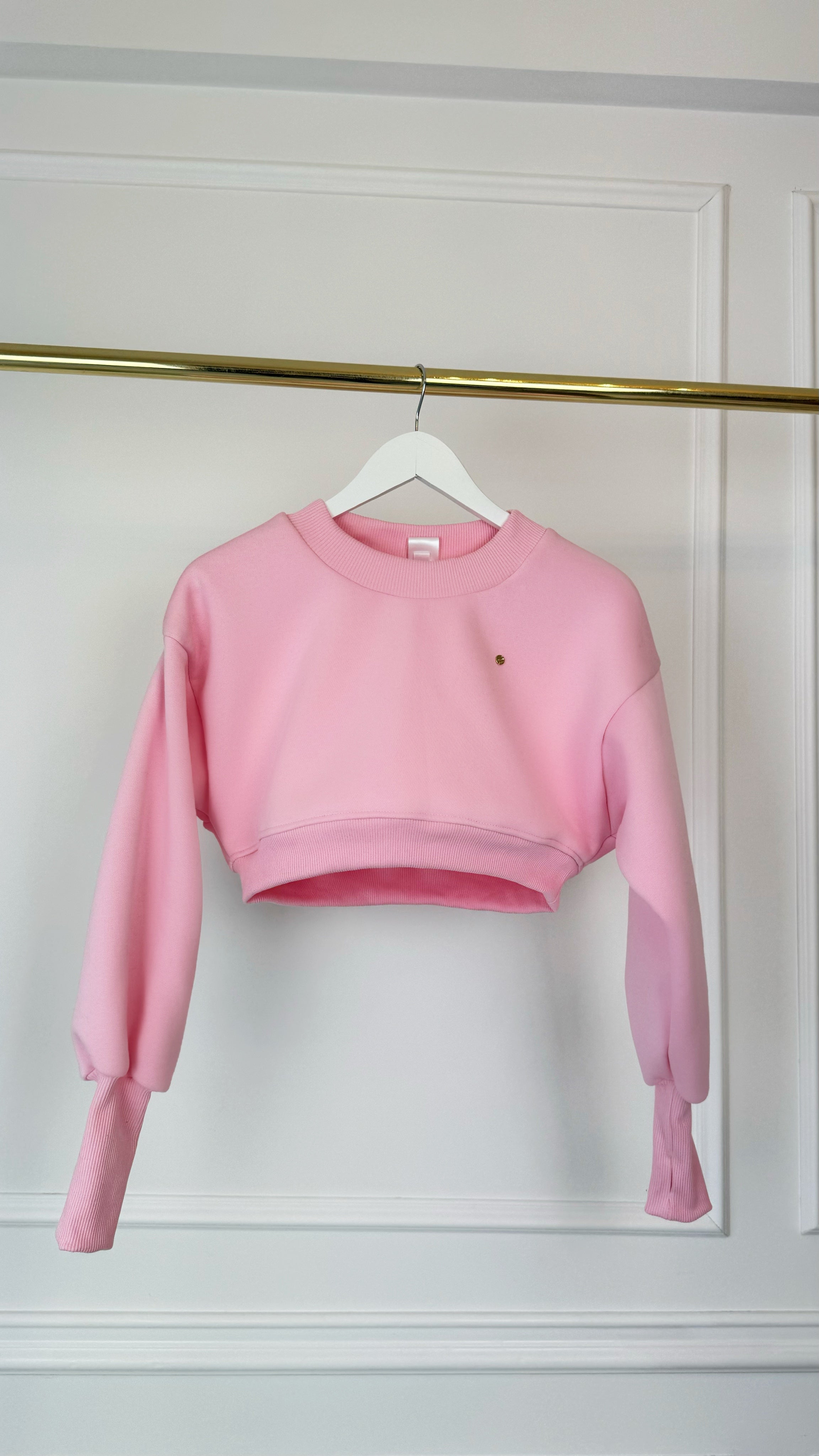 Set 2 Piese Bluză " Blush " Cropped + Pantaloni EVAZAȚI - BABY PINK