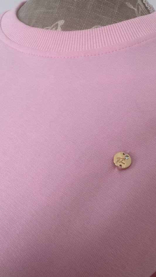 SET Tricou "SOFTIE" Baby PINK OVERSIZE + Rochie lungă din dantelă cu mâneca lungă ALB