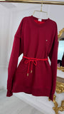 2-Piece Set "Eria": Blouse with Open Back + Straight Long Cotton Pants WINE