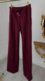 Set 2 Piese " Eria 500" Bluza cu Spatele Gol + Pantaloni Bumbac Drepți Lungi BURGUNDY