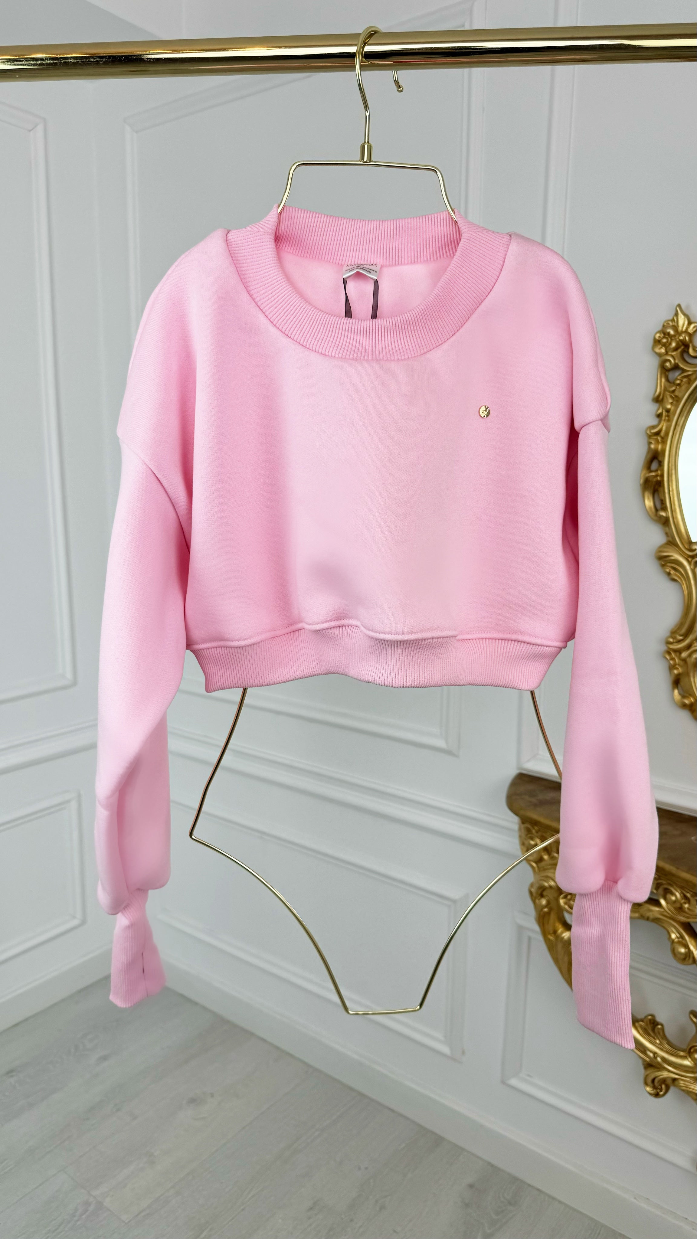 Bluză cu Satin la interior Cropped  BABY PINK