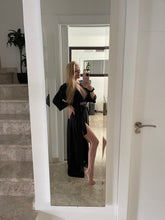 Load image into Gallery viewer, Long Black Satin Wave Robe
