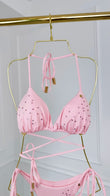 Blush Pink Crystal Triangle Bikini Top with Removable Cups