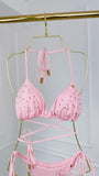 Blush Pink Crystal Triangle Bikini Top with Removable Cups