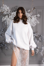 Load image into Gallery viewer, &quot;Blush&quot; Hoodie with Crystals, Open Back, and Bell Sleeves, White